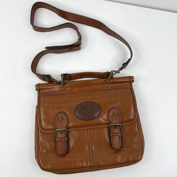 Vintage Carlo Rino Satchel Crossbody Handbag Purse Brown Leather Magnetic Snap - Picture 1 of 7